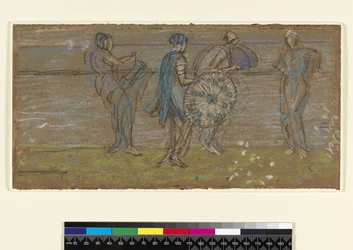 PD.187-1961 Hav, strand och figurer (pastell på papper)